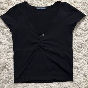 Brandy Melville Black Ruched Short Sleeve Tee One Size